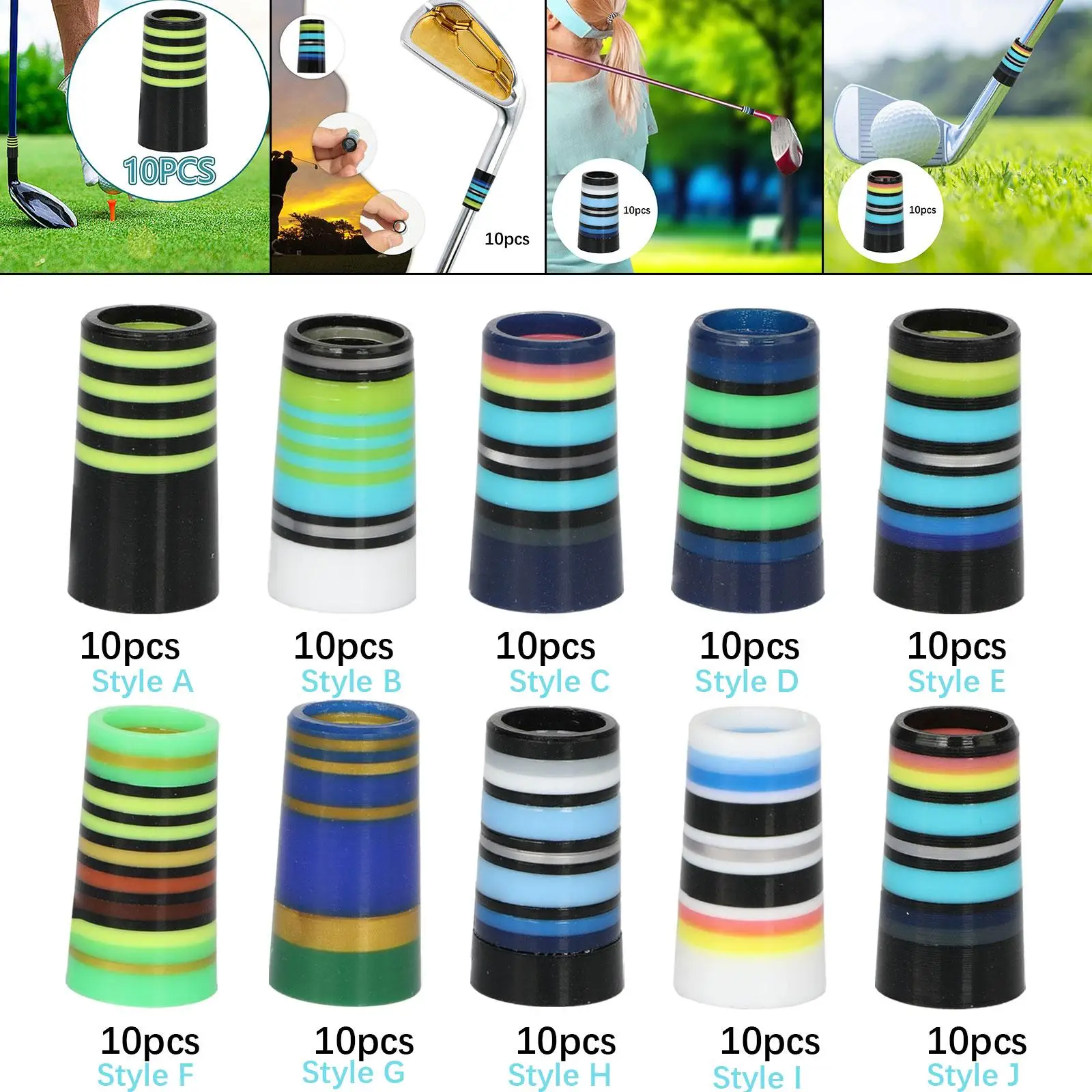 

10 шт. конические наконечники для гольфа, подходят для конических и параллельных стержней диаметром 0,37 дюйма, разноцветные полосатые наконечники для гольф-клюшек