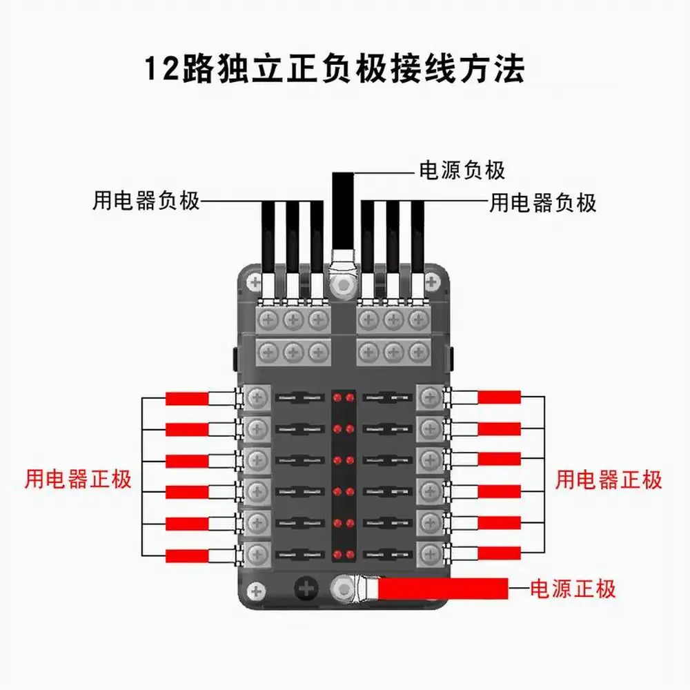 12 way Car Blade Holder Fuse Box 12ways Modified Terminal Block Fuse with LED Warning Light for Car Boat Marine Trike 12V 24V