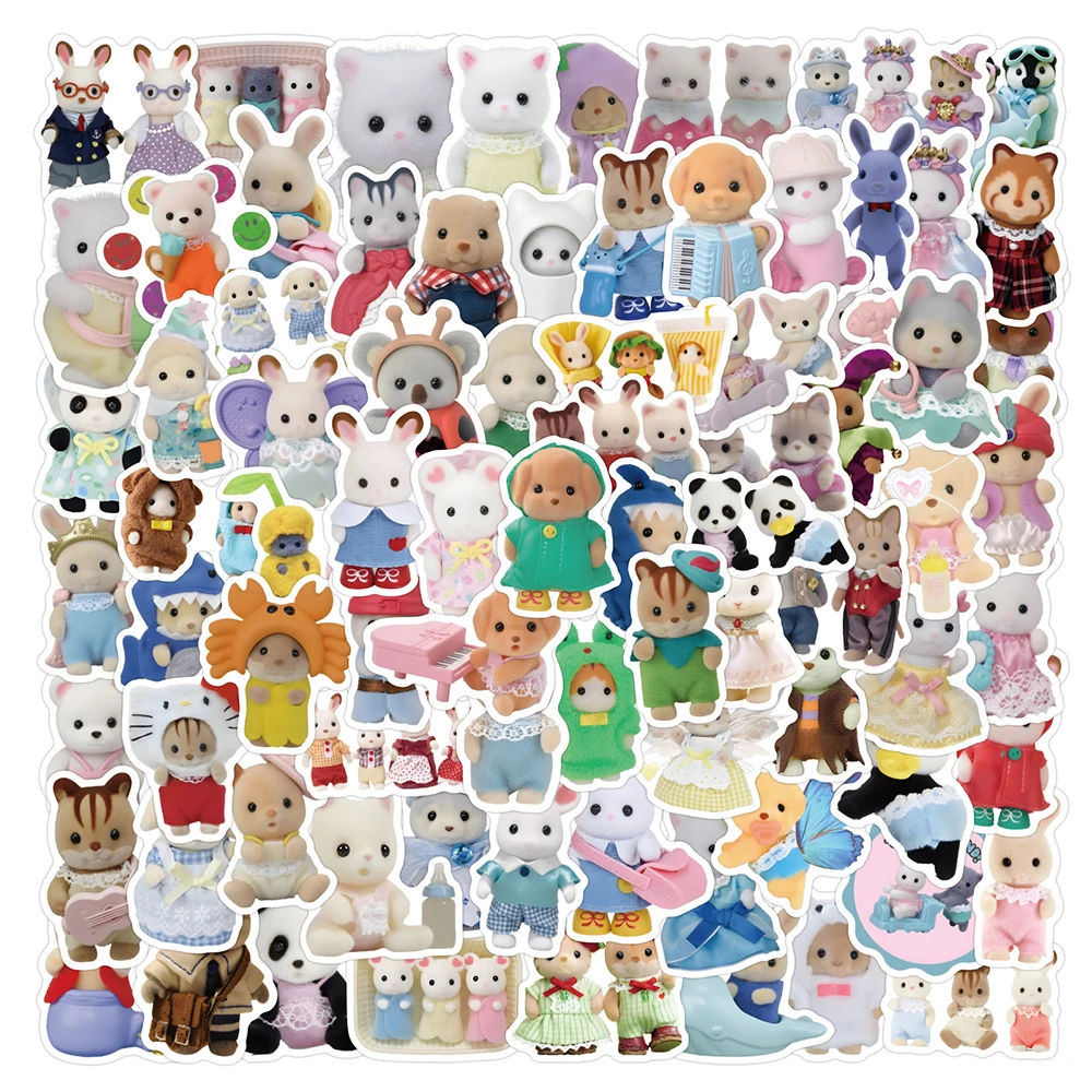 10/30/60/120PCS Kawaii Calico Critters Stickers Cartoon Toys Decals DIY Phone Laptop Scrapbook Bike Decoration Graffiti Kid Gift