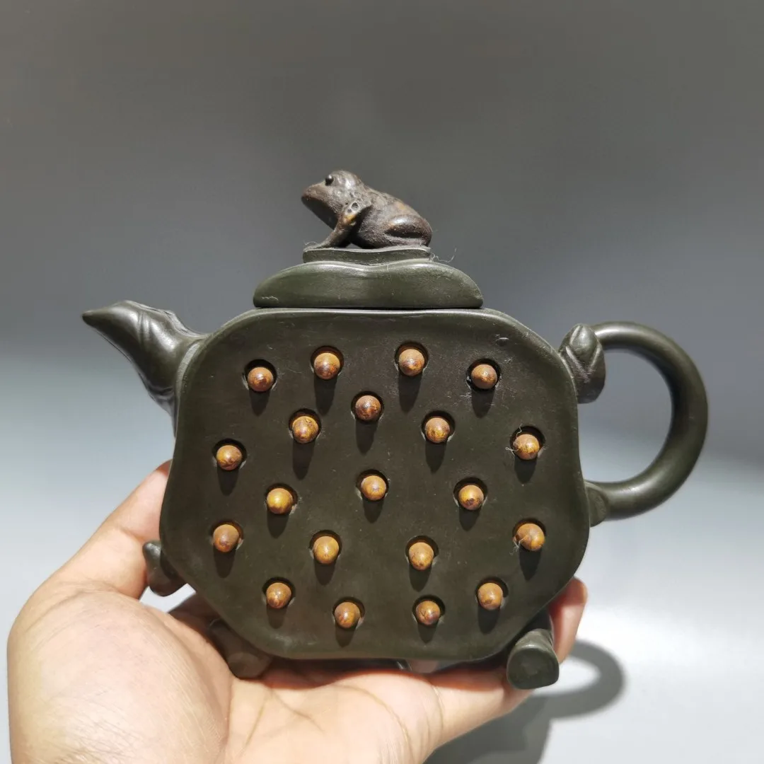 Yixing Teapot Purple Clay Pot Frog statue cover Lotus shaped teapot with lotus seeds  Teapot Pot Tea Tasting Tea Ceremony