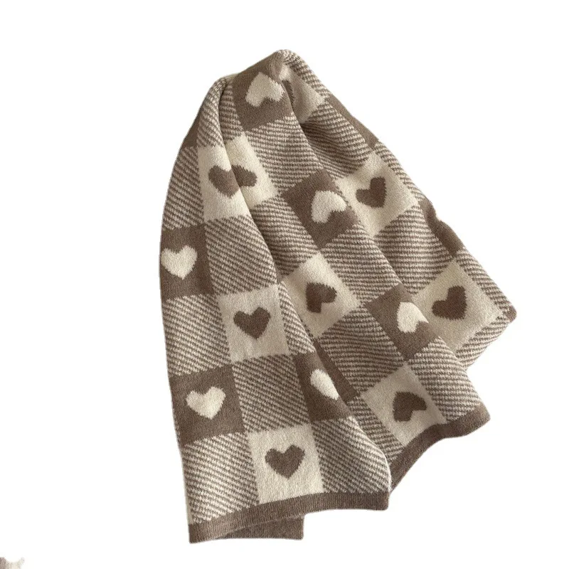 Knitted Scarf Love Heart Scarf Black White Plaid Scarf Thickened Warm Winter Women\'s Scarves Christmas New Year Gifts