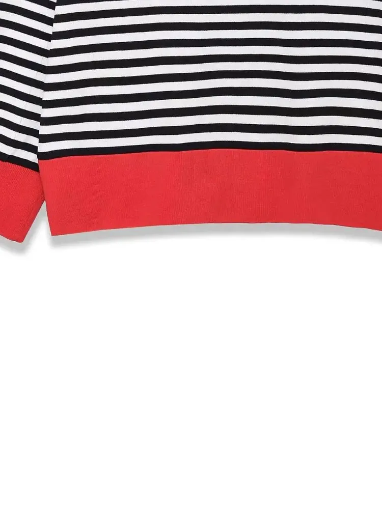 

HH Woman Early Spring Fashion Loose Long Sleeves Round Neck Striped Decoration Shirt Female Casual Versatile Street Style Tops