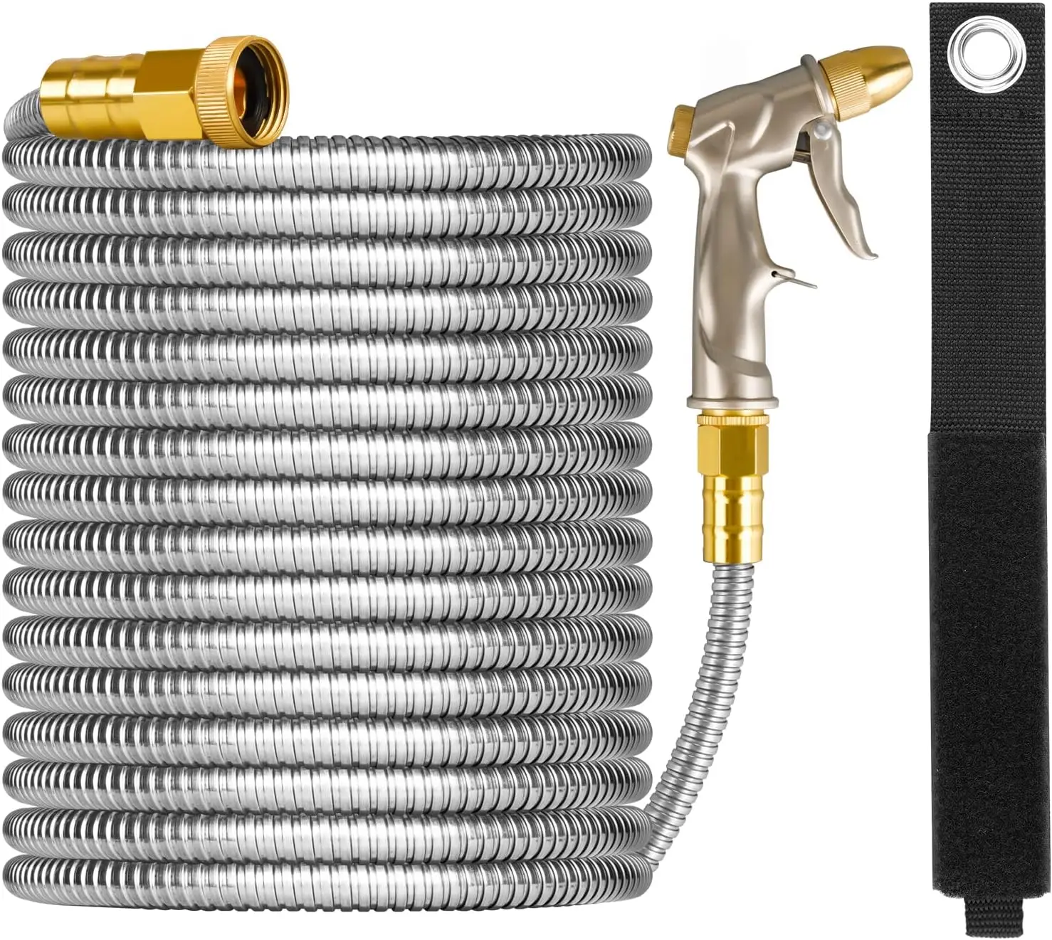 

125ft Metal Garden Hose, Super Tough & Soft, Stainless Steel with 4 Spraying Modes Nozzle, No Kinks