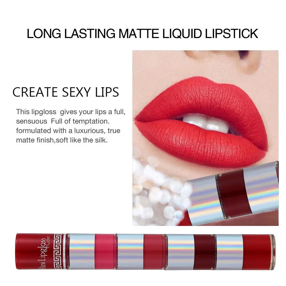 Lápiz labial mate de 4 colores, resistente al agua, de larga duración, antiadherente, 4 en 1, Sexy, no se decolora