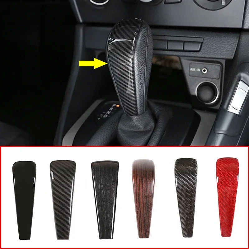 Carbon Fiber Look Interior Gear Shift Knob Head Cover Decorativer Trim Fit For BMW 3 5 Series X3 X5 E60 E61 E90 E83 E53 E87 E92