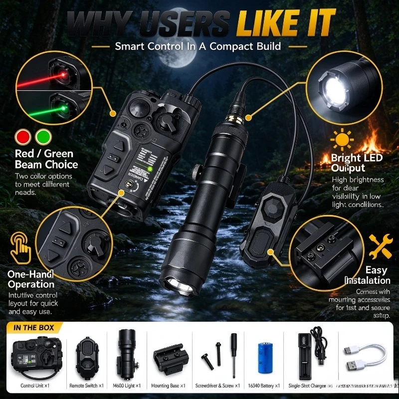 Green LED Lamp Module with Switch, Clear Focus Light, Flexible Mount, Night Hiking Outdoor Practical Gear