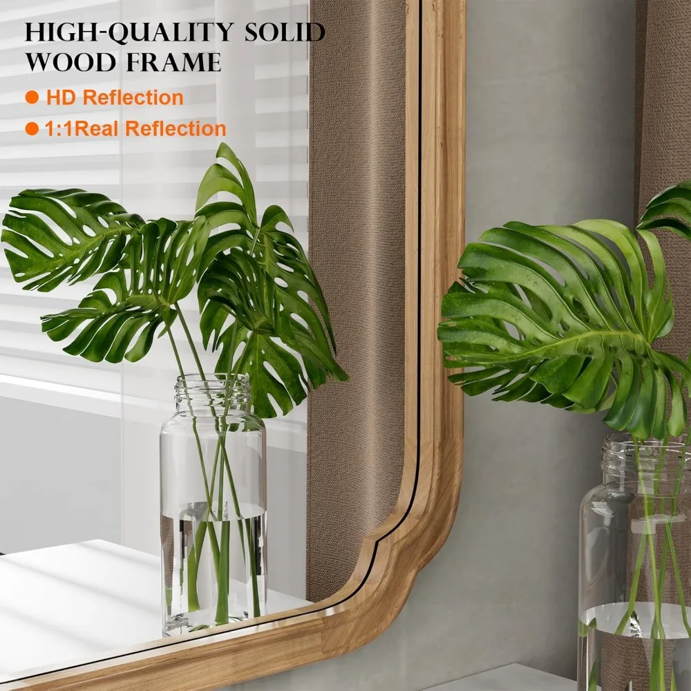 Arched Rectangle Wall Mirror with Scalloped Corners and Wood Frame for Entryway, Living Room, Bedroom - Full Size 20x30 Home Dec