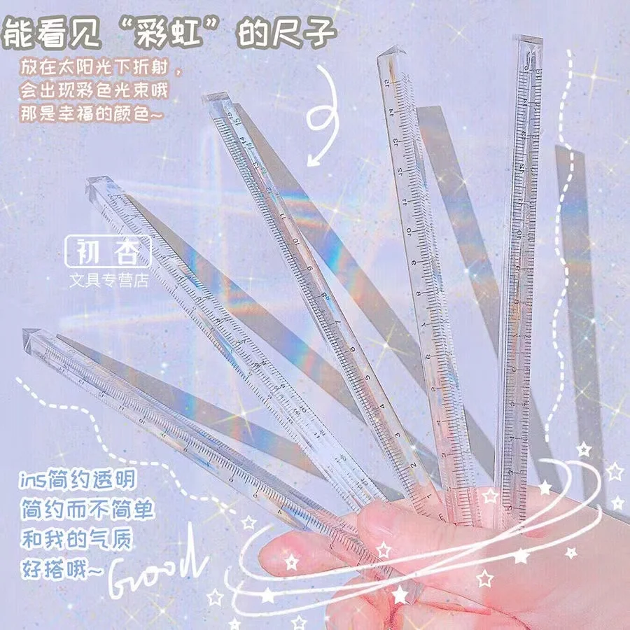 15cm Simple Transparent Triangular Straight Ruler Kawaii Tools Stationery Cartoon Drawing Gift Office School Measuring