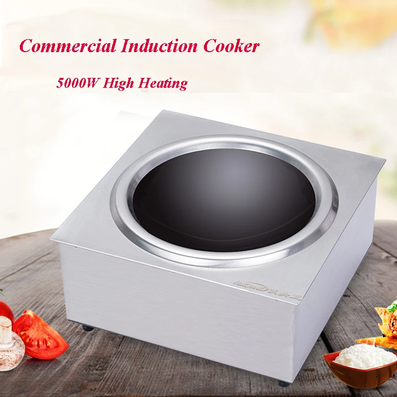 Commercial Induction Cooker Stainless Steel Concave Cooker Knob Tabletop Stove Restaurant Frying Furnace 5000W