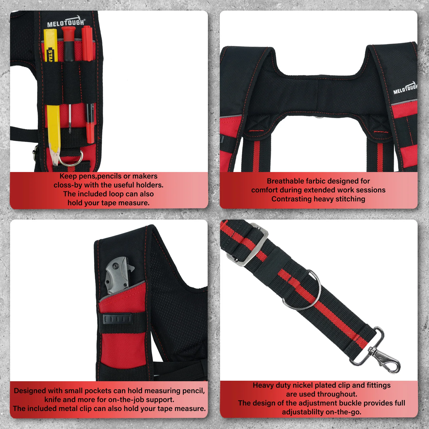 MELOTOUGH Tool Belt Suspenders Construction Bag Suspenders Padded Work Belt Hi Vis Suspenders for Carpenter/Electrician