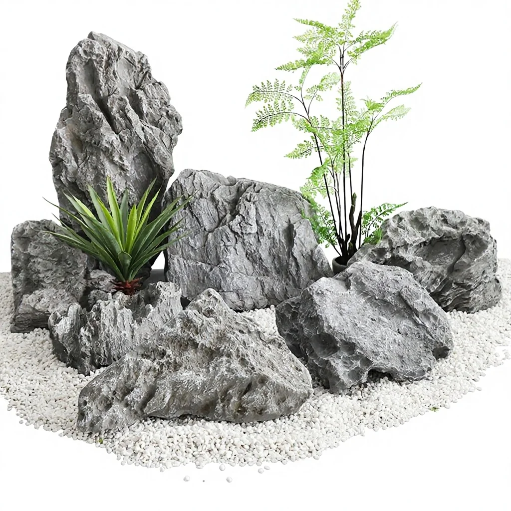 xx-Fiberglass Simulation Stone Floor Ornament Qinglong Stone Style for Outdoor Courtyard Indoor Decoration & Landscaping Tank