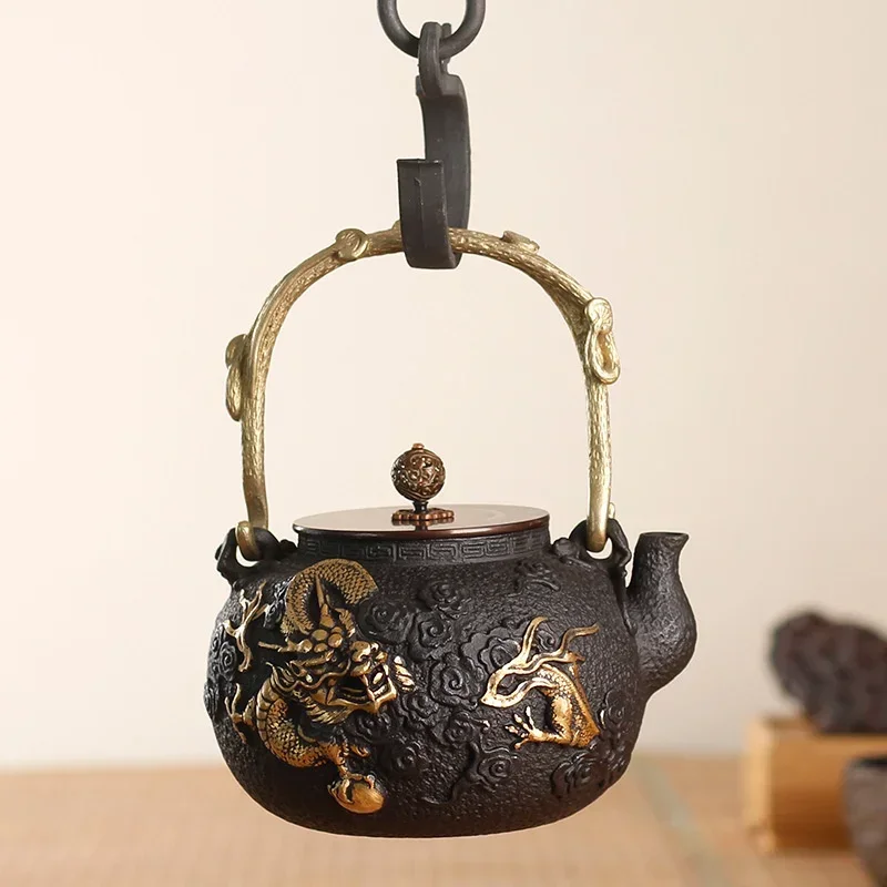 Uncoated Cast Iron Pot,Kungfu Tea Set Boiling Pot,Household Pig Iron Kettle,Traditional Kitchen Gift Pot, Authentic Iron Kettle.