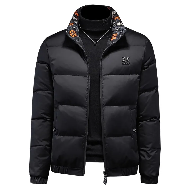 Men's Stand Collar White Duck Down Jacket Glossy Surface Warm Outerwear Casual Trendy Korean Slim Fit Autumn Winter New Style