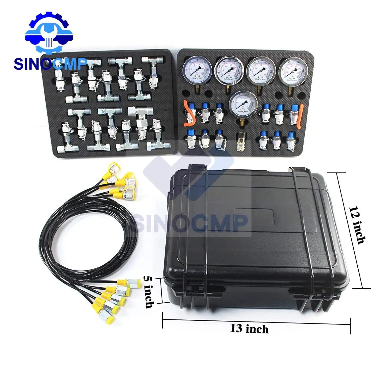 Hydraulic Pressure Test Kit adapter 5 Gauge 13 Couplings 14 Tee Connectors Pressure Gauge Kit for CAT CASE John Deere Excavator