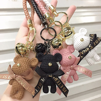 Cute Bear Key Chain Resin Bow Bell Rabbit Keychain Weaving Fashion Doll Bag Pendant Holiday Car Key Ring For Girls Gift