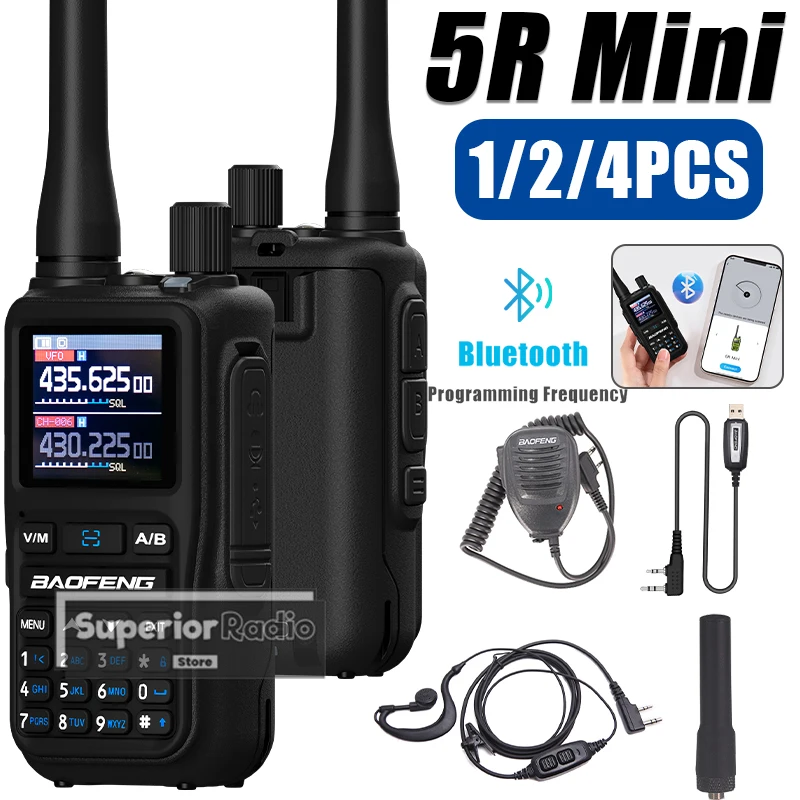1/2/4PCS Baofeng UV-5R Mini Two Way Radio Bluetooth Programming Multi Band Fast Copy Frequency Dual PTT Type-C 999CH Black Color
