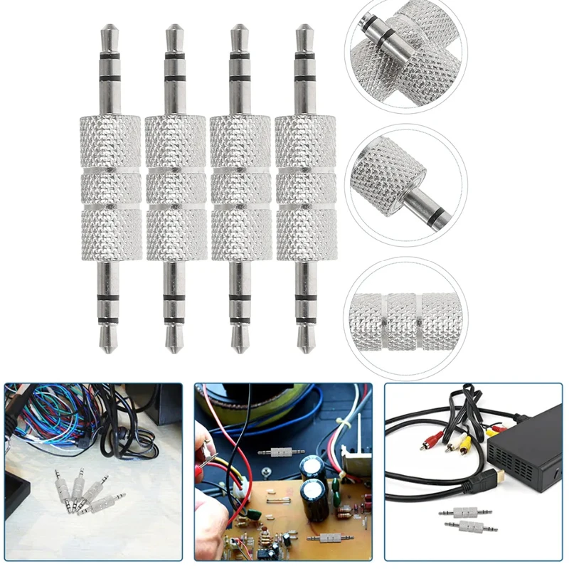 3.5mm Male-to-Male Stereo Audio Jack Adapter for Aux, Earphone & Audio Device Links Headphone Connection Dual Male Plugs