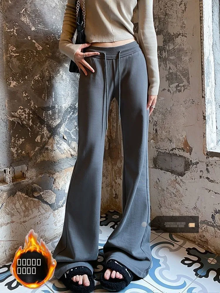 

Женские повседневные спортивные брюки больших размеров с флисовой подкладкой, американского стиля, с низкой посадкой, прямые, слегка расклешенные