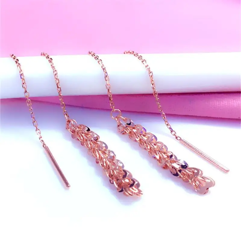 585 purple gold plated 14K rose gold geometric tassel earrings for women original fashion exaggerated Ear line fine jewelry