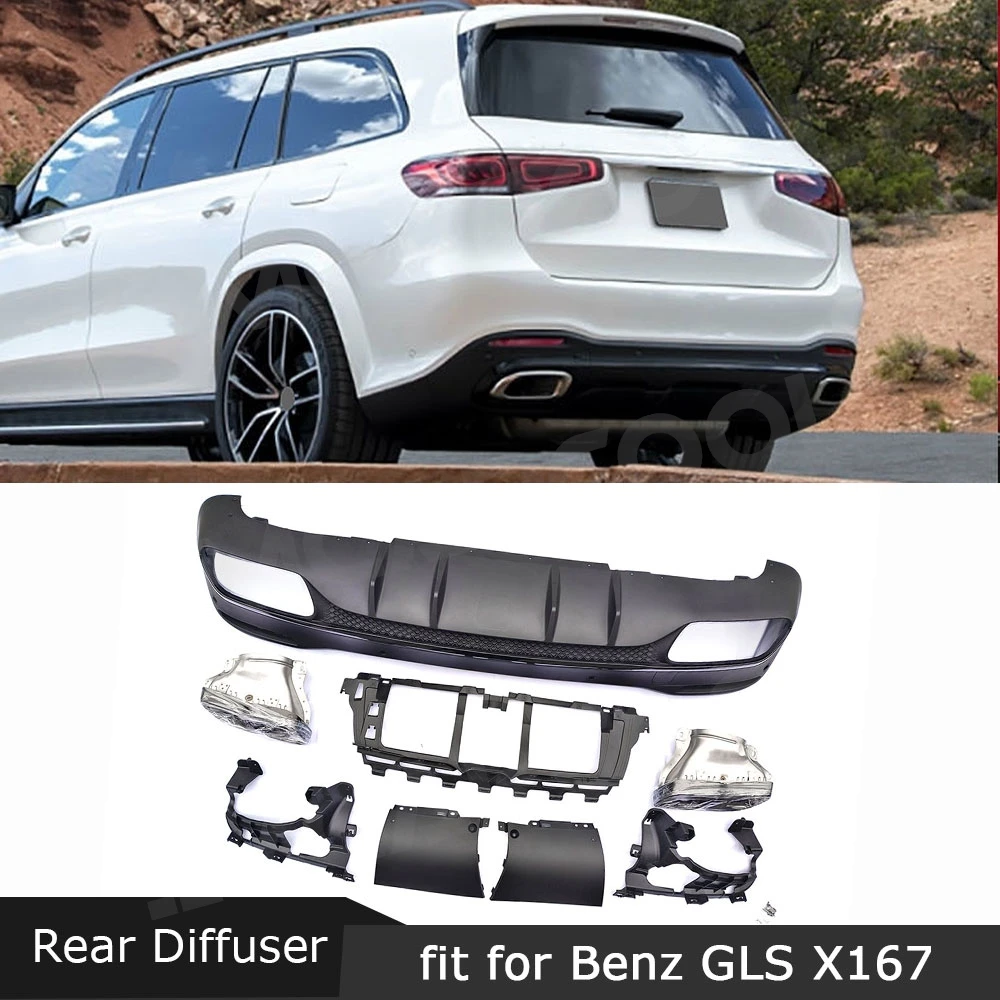 

For Mercedes Benz GLS X167 GLS63 AMG 2020+ Rear Diffuser Lip Spoiler Splitter Bumper Guard Protector Exhaust Muffler Pipe Tips