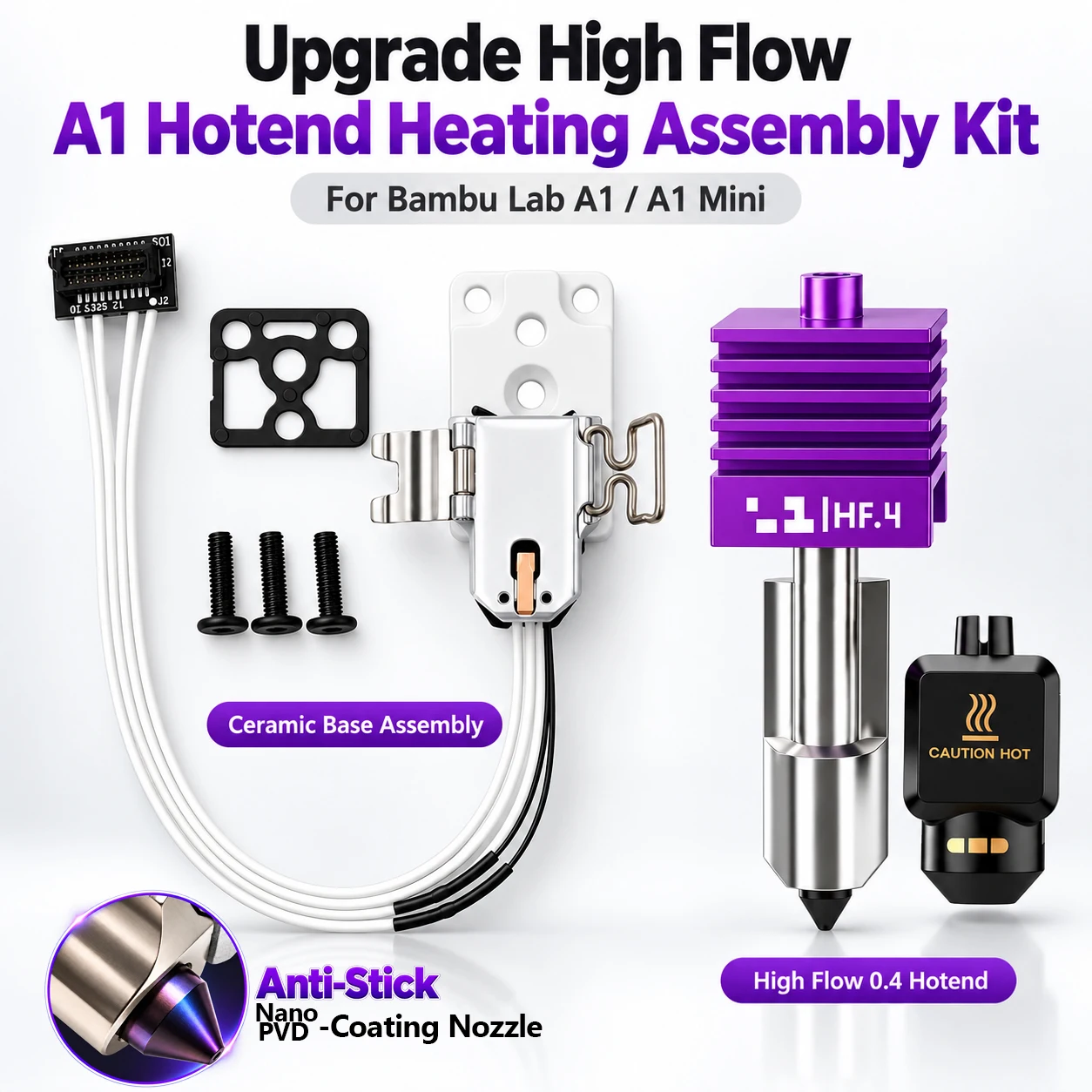 High Flow A1 Hotend Heating Assembly Kit for Bambu Lab A1 A1 Mini 3D Printer Hot End Heating Component Accessory