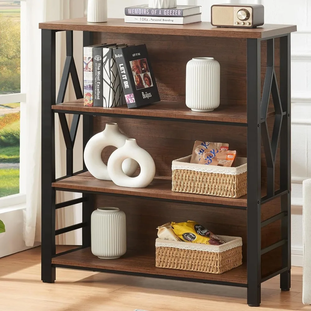 

Four-tier Retro Low Bookshelf, Industrial Style Bookcase, Engineered Wood Shelves, Low Storage Bookshelf, Retro Brown