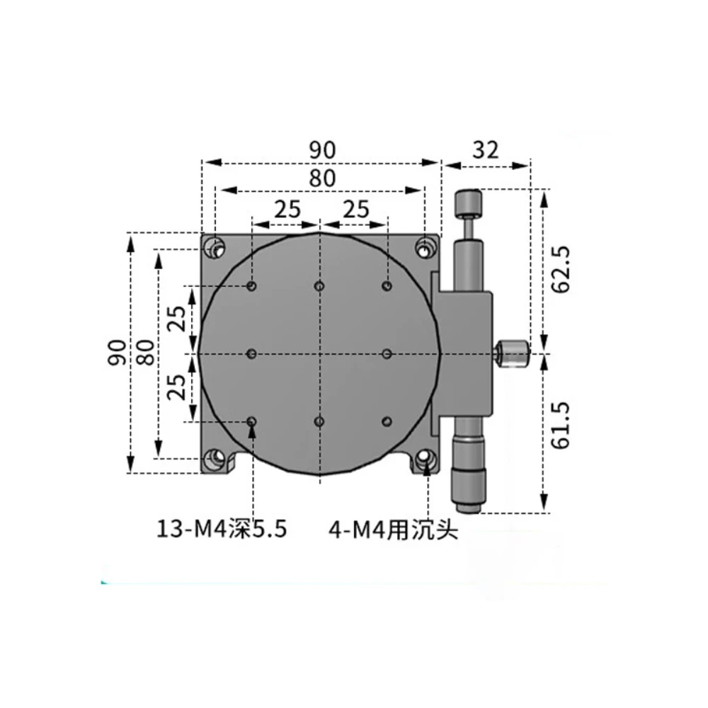 RS90-R, 360° Coarse ±5° Fine Adjustment, Optical Axis Manual Turntable Precision Rotary Positioning Stage