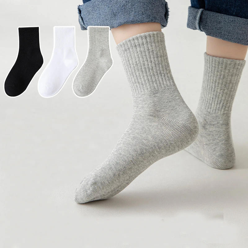 Multi-pack Kids Cotton Sports Socks Four Seasons Breathable Comfortable Daily Wear For Boys Girls Students Multiple Colors