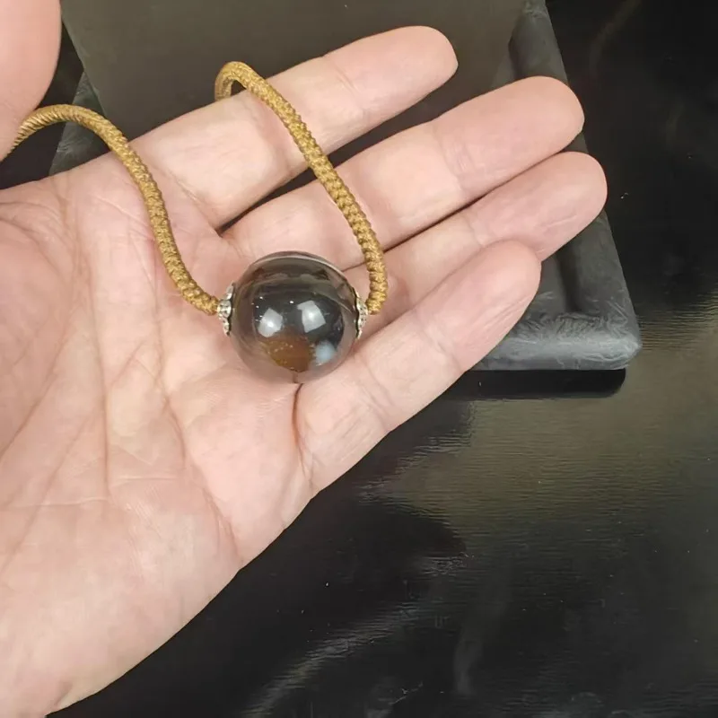 Natural Round Banded Agate Ball Pendant Necklace Unisex Hand Braided Rope Vintage Ethnic Gemstone Boho Jewelry Gift