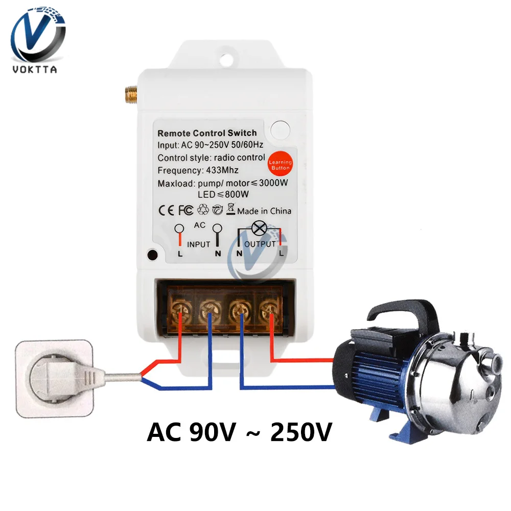 RF Sem Fio Interruptor De Controle Remoto, Transmissor Do Receptor, Controlador De Motor De Alta Potência, Interruptor De Controle Remoto Moudle, AC90-250V, 433Mhz