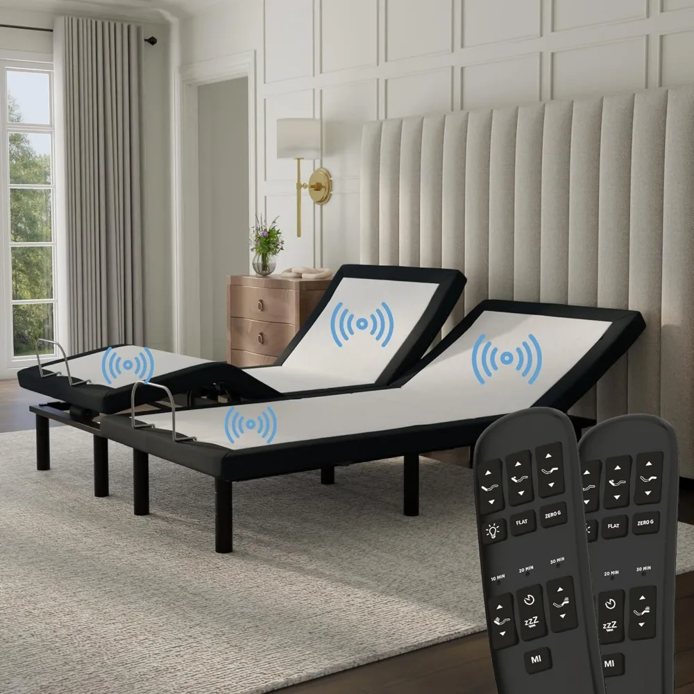 

King Adjustable Bed Base Frame with Zero Gravity, Massage, Anti-Snore, Dual USB Charging, Under Beds Nightlight, Bed