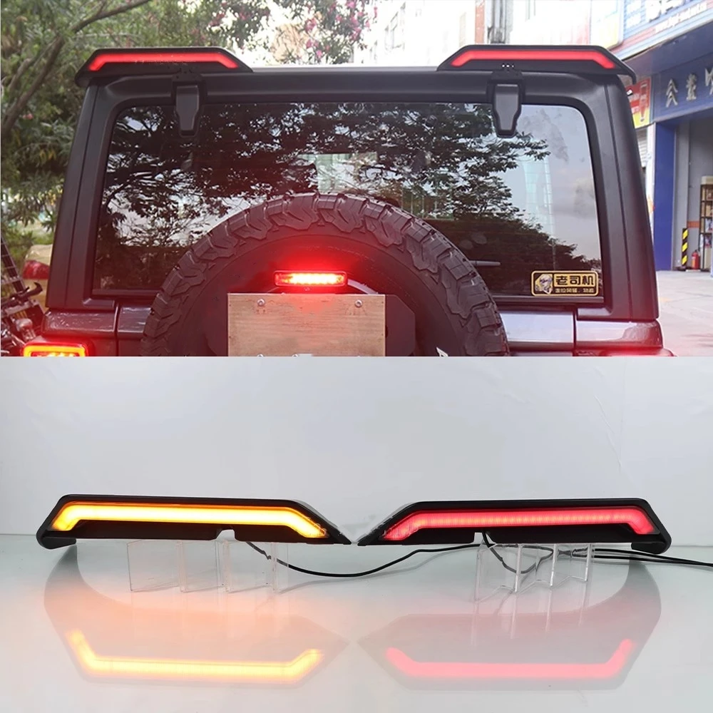 

LED Car rear spoiler roof light for Jeep Wrangler JL JK Beijing BJ40 Tank 300 07-23 modified wing lamp with dynamic turn signal