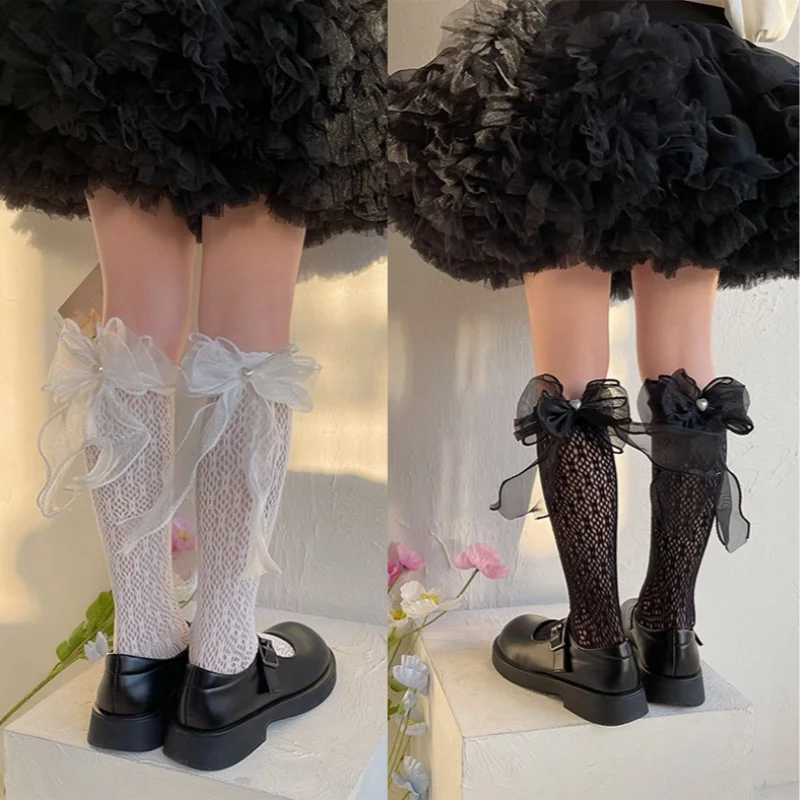 

1 Pair Fashion Knee High Sock for Girl Sweet Simplicity Black White Calf Sock for Children Summer Thin Soft Lace Jk Sock