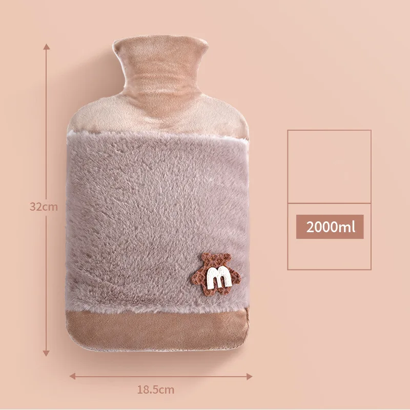 INS Plush 2L Hot Water Bag Large Capacity Rubber Hot Water Bottle Injection Water Heating Hands and Feet Warm Quilt Warm Bed