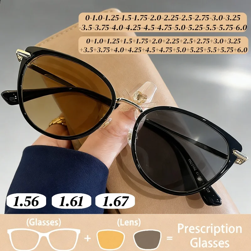 

Новые трендовые женские фотохромные очки с диоптриями в форме кошачьего глаза, стильные индивидуальные очки для мужчин, люксовые очки с линзами на заказ