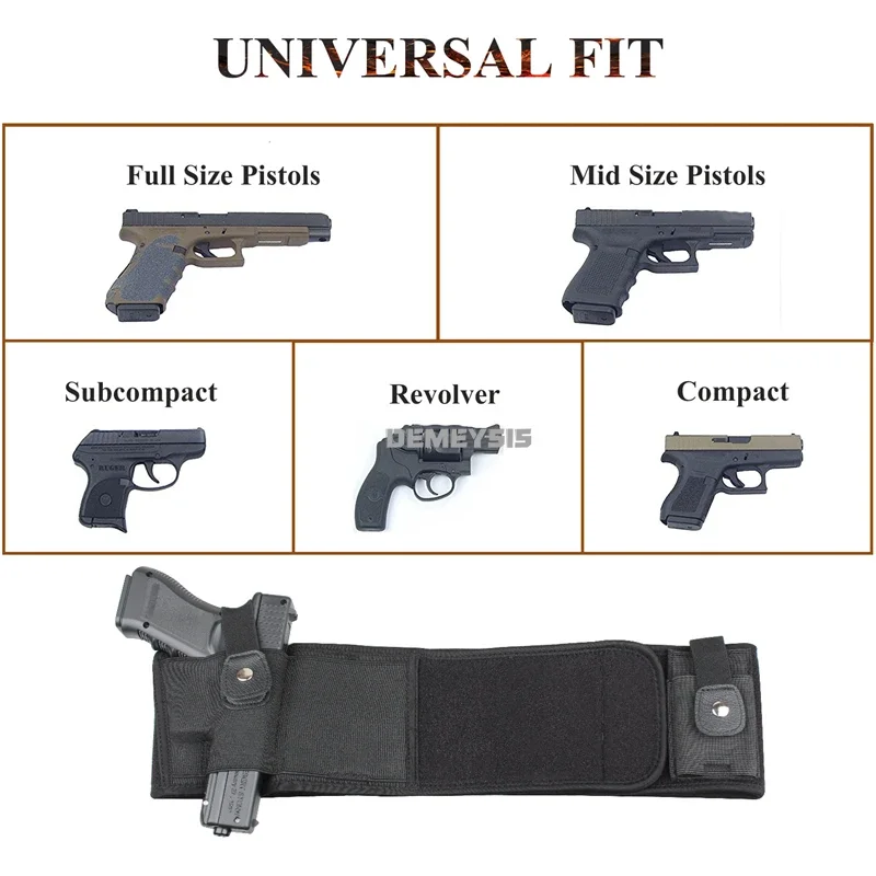 Tactical Belly Band Pistol Holster Concealed Shooting Holster Mag Pouch Elastic Wide Belt Airsoft Hunting Gun Holsters