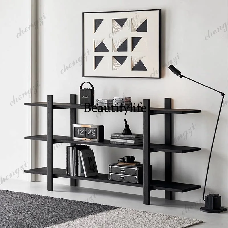 Wabi Sandy Wind Solid Wood Shelf Multi-layer Storage Rack Living Room Storage Floor Display Rack
