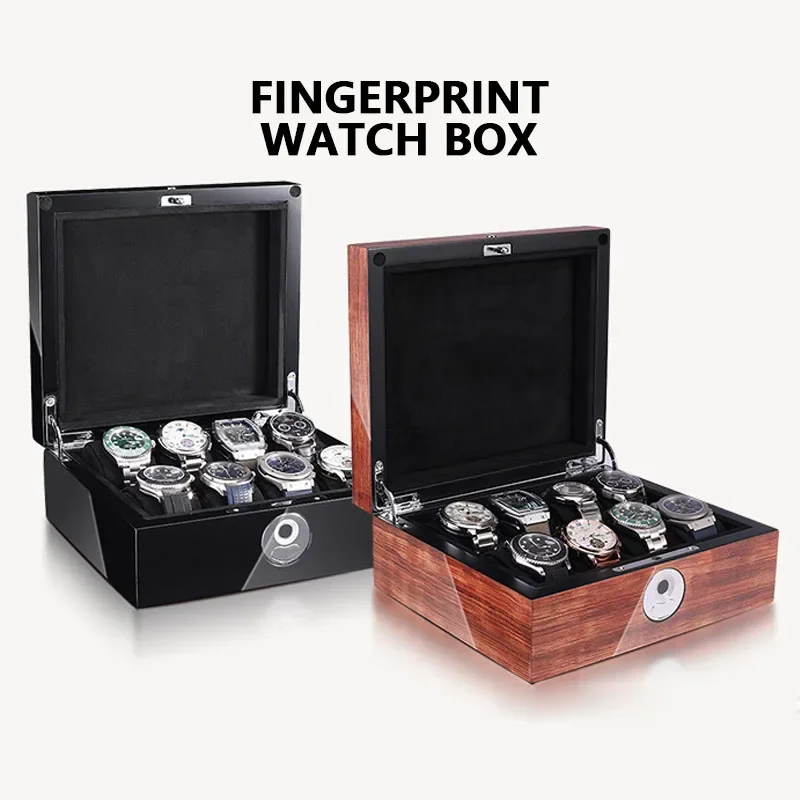 Luxury High-end Baked Paint Fingerprint Unlocking 8/12 Slot Watch Case Box Customizable Logo Watches Organizers Storage Case Box