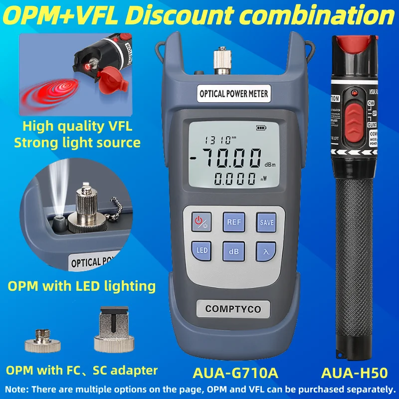 

FTTH Fiber Optic Cable Tester Tool Kit (Optional) Optical Power Meter(OPM -70 ~+10dBm)&Visual Fault Locator(50/1/10/20/30mw VFL)