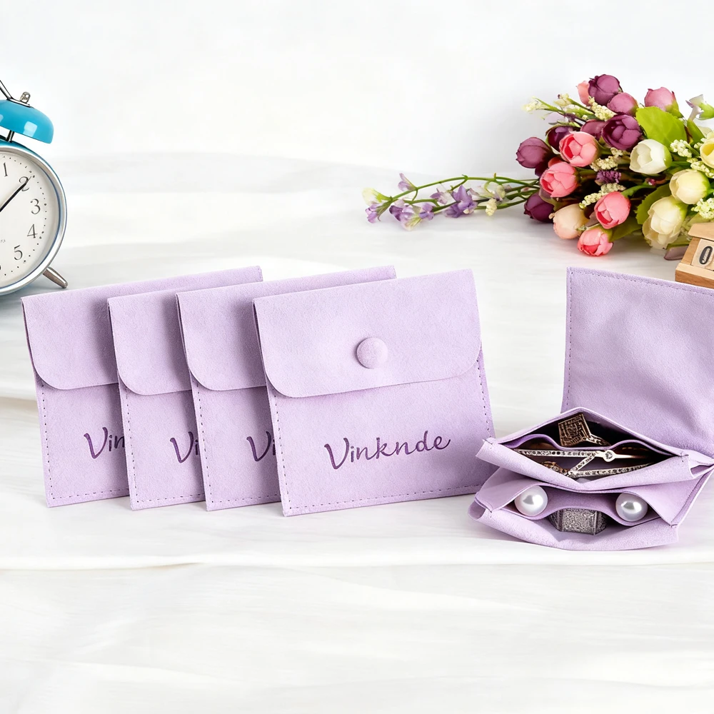 

50pcs Small Microfiber Snap Bag 7x7cm Custom Logo Wedding Christmas Storage Velvet Pouch With Separate for Jewelry Earring Watch