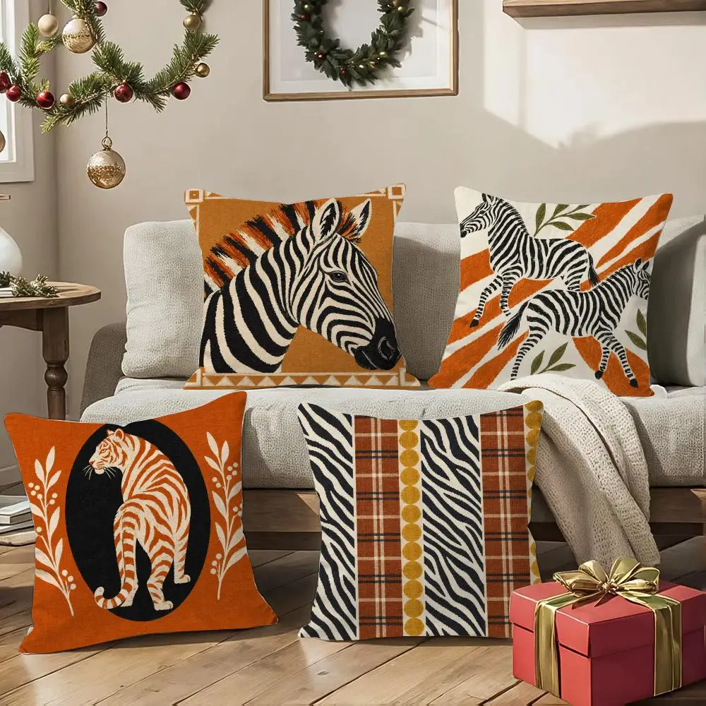 Zebra Stripes Cushion Cover 1/4Pcs Soft Plush Throw Pillow Cover Double-Sided Print Sofa Living Room Decor