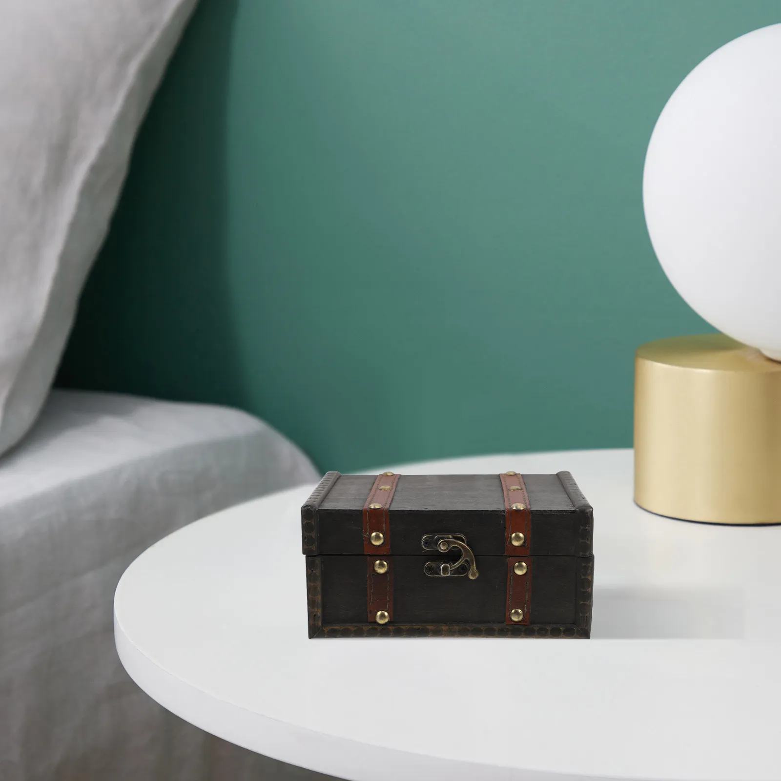 

Wooden Vintage Storage Box with Hinged Lid Small Treasure Chest for Cards Keepsakes Rustic Decorative Box for Coquette Room