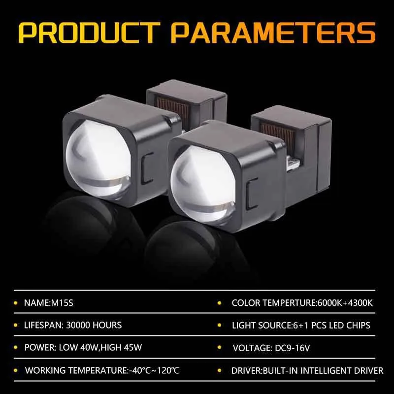 Double Reflectors and Chips 1.5 Inch Matrix Bi LED Projector Lens Module for Brighter and Safer Driving Experience