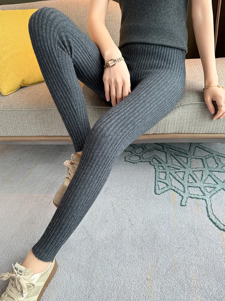Collants pour femmes pantalons automne hiver pantalons extensibles 100% pull en cachemire pantalon chaud mince tricot élastique côtelé Leggings bas porter