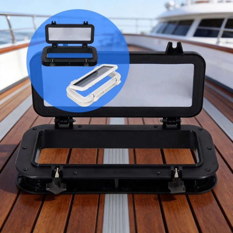 Marine Motorhome Porthole Window Hinged Opening Panel with Turn Lock Knobs Tinted Viewing Glass for Boat Cabins 68UF