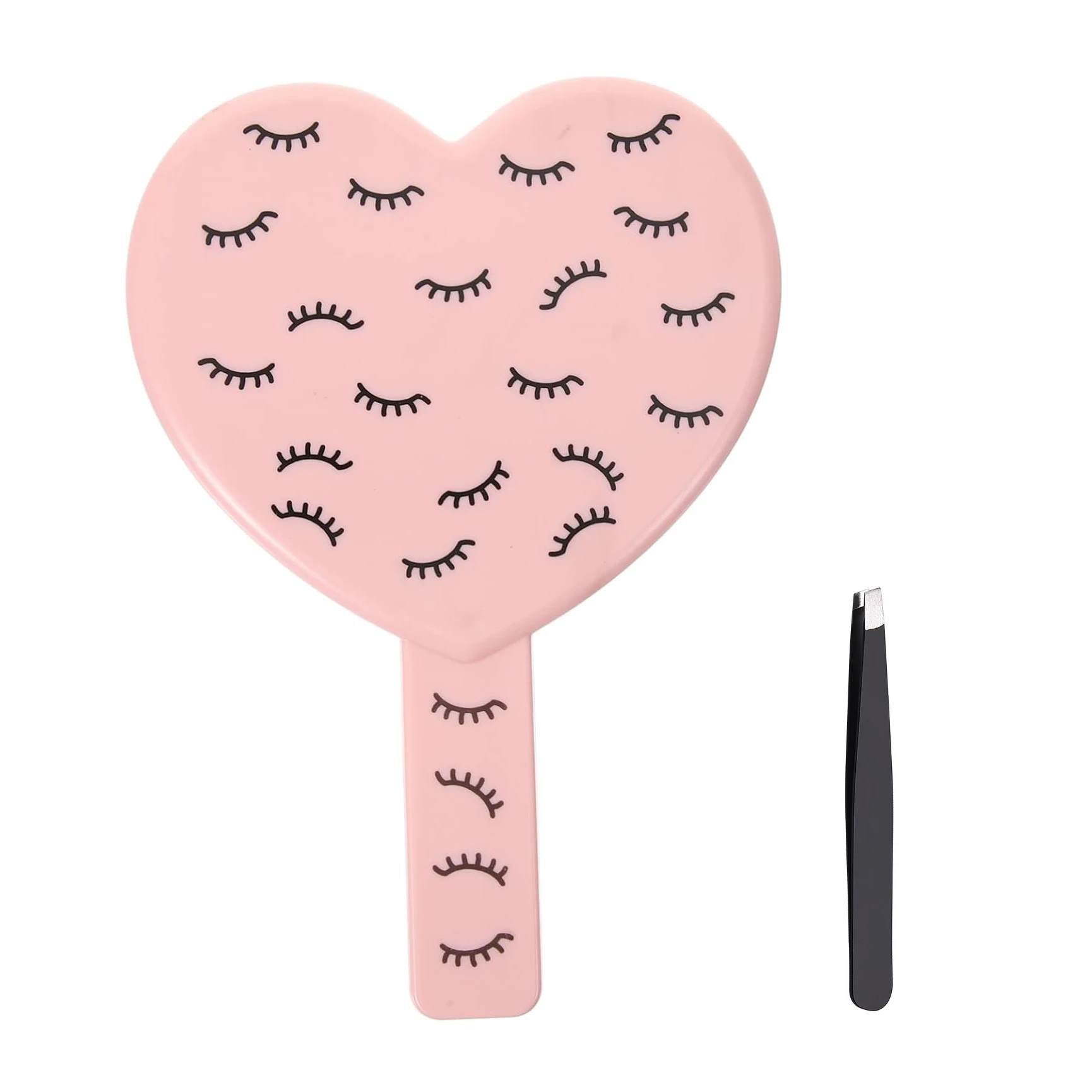 กระจกพกพาทรงหัวใจพร้อมที่ถอนขนคิ้ว กระจกแต่งหน้าแบบพกพา กระจกมือถือน่ารักสำหรับโกนหนวด ด้านเดียว