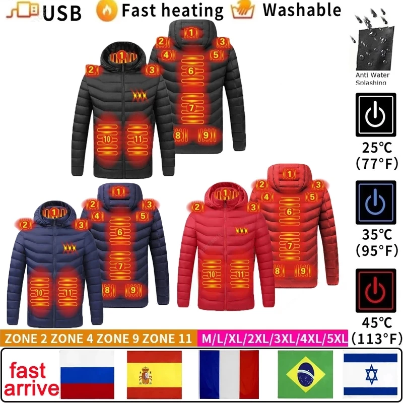 

Men's Heated Jackets Outdoor Jackets Long Sleeves USB Battery Heated Jackets Warm Winter Warm Hooded Clothes Zone 2 Zone 4 Zone