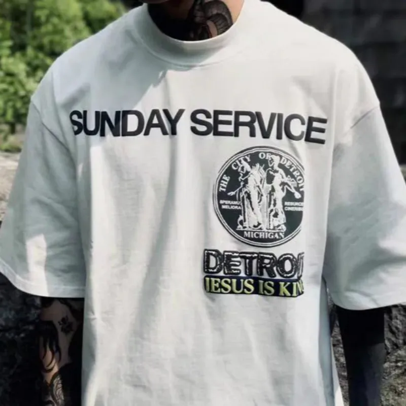 2022 summer new grandfather KANYE WEST high street T-shirt Jesus Is King short-sleeved men and women Print T-shirt For Men