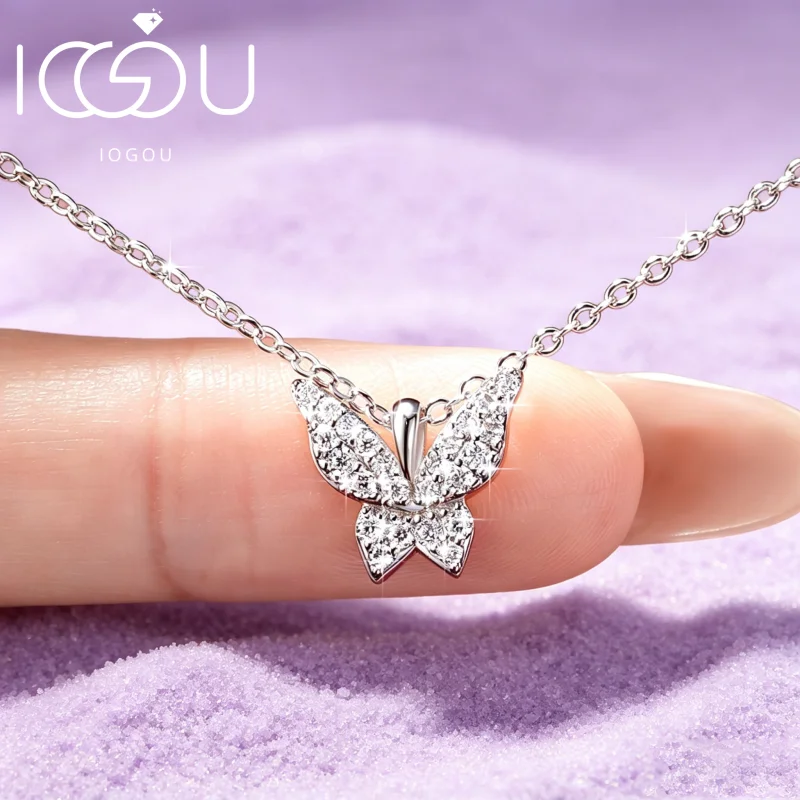 

IOGOU 2026 New Round D Color Moissanite Butterfly Women Pendant Necklace 14k Gold Filled Adjustable Chain Party Jewelry Gifts
