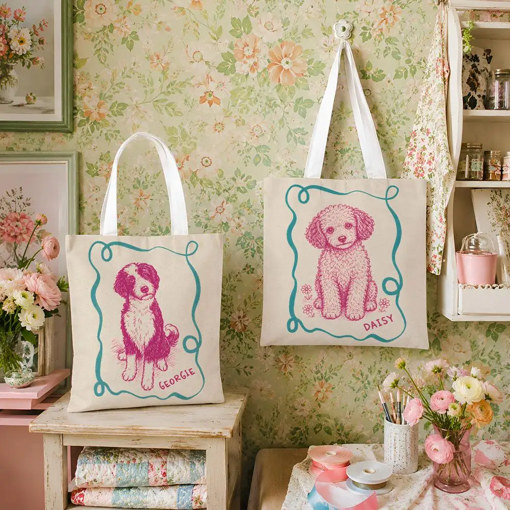 DOG NAME PORTRAITS Storage Bags Versatile Canvas Tote For Shopping Work School Travel And Daily Carry